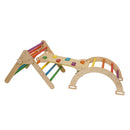 Set de joaca mic 3in1 Pikler/Montessori, triunghi de escaladare cu tobogan si arc de catarare, multicolor