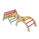 Set de joaca mic 3in1 Pikler/Montessori, triunghi de escaladare cu tobogan si arc de catarare, multicolor