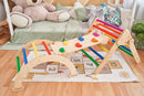 Set de joaca mic 3in1 Pikler/Montessori, triunghi de escaladare cu tobogan si arc de catarare, multicolor