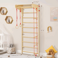 Set spalier gimnastica cu Bara/Inele/Scara de catarat, Reglabil, din lemn/placaj pentru copii +3 ani