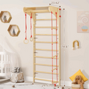 Set spalier gimnastica cu Bara/Inele/Scara de catarat, Reglabil, din lemn/placaj pentru copii +3 ani