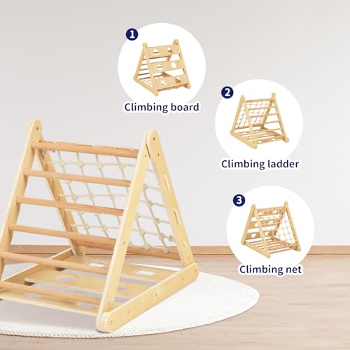 Set de catarat 3in1 pentru copii mici, triunghi de catarat cu 3 laturi, Montessori/Pikler din lemn