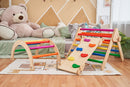 Set de joaca mic 3in1 Pikler/Montessori, triunghi de escaladare cu tobogan si arc de catarare, multicolor