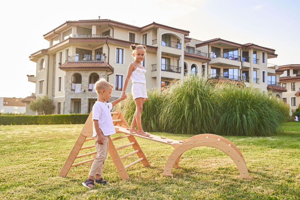 Set de catarare mare 3in1, tip Pikler/Montessori, pentru copii, din lemn/placaj de mesteacan