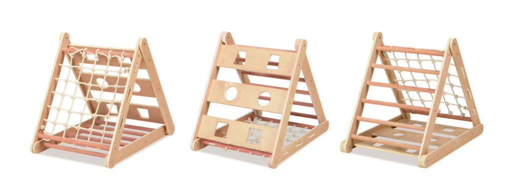 Set de catarat 3in1 pentru copii mici, triunghi de catarat cu 3 laturi, Montessori/Pikler din lemn