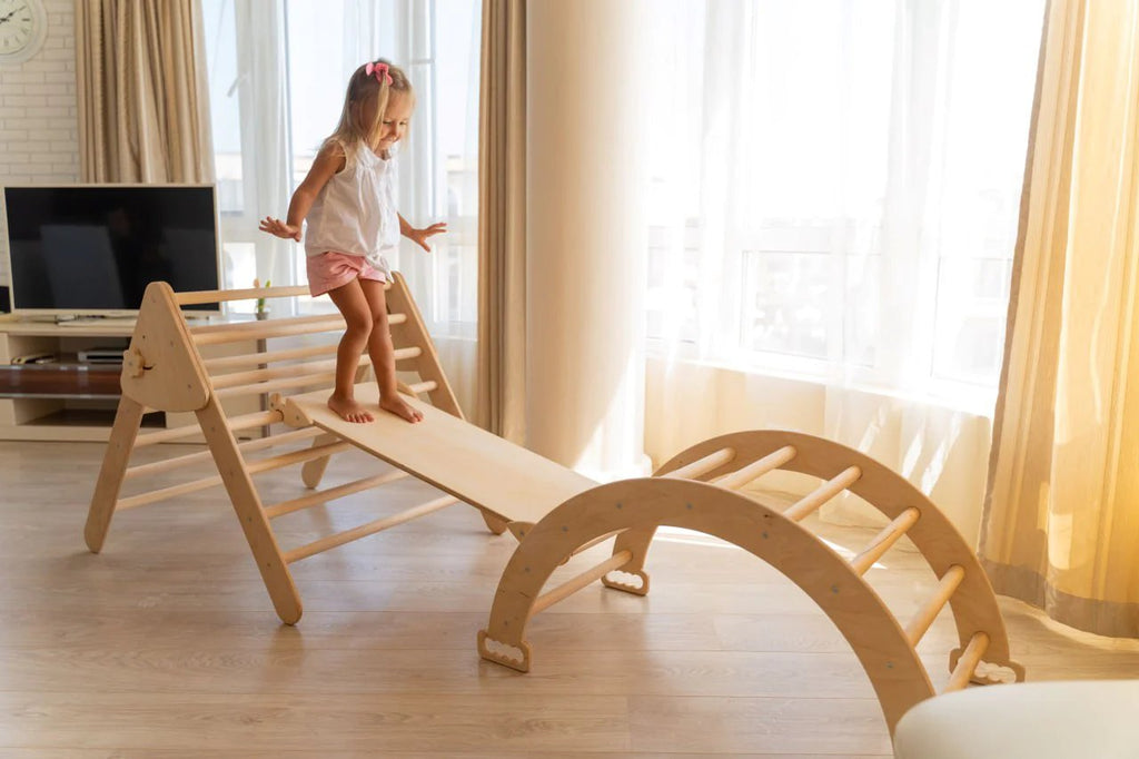Set de catarare mare 3in1, tip Pikler/Montessori, pentru copii, din lemn/placaj de mesteacan