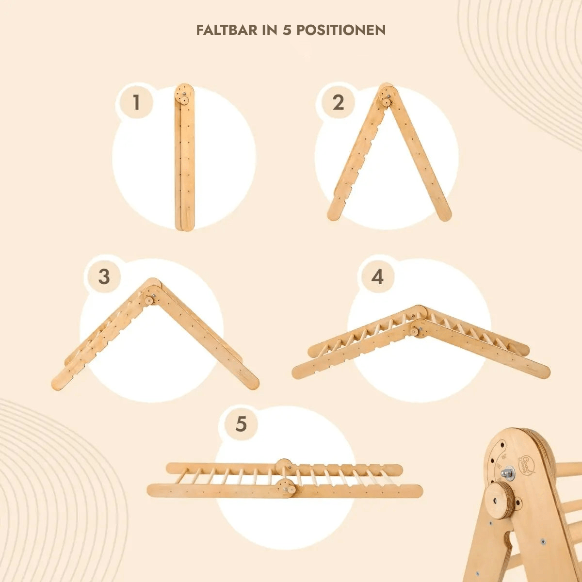 7in1 Montessori Klettergerüst Set: Kletterdreieck, Kletterbogen mit Kissen, Rutsche, Kletternetz, Maltafel und Kinderstuhl, für Kinder 1-7 Jahre – Beige-4