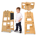 Turn de invatare, Bunny, tip Montessori, din lemn, cu tabla de desen