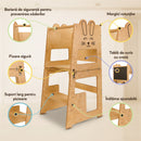 Turn de invatare, Bunny, tip Montessori, din lemn, cu tabla de desen