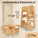 Turn de invatare, Bunny, tip Montessori, din lemn, cu tabla de desen