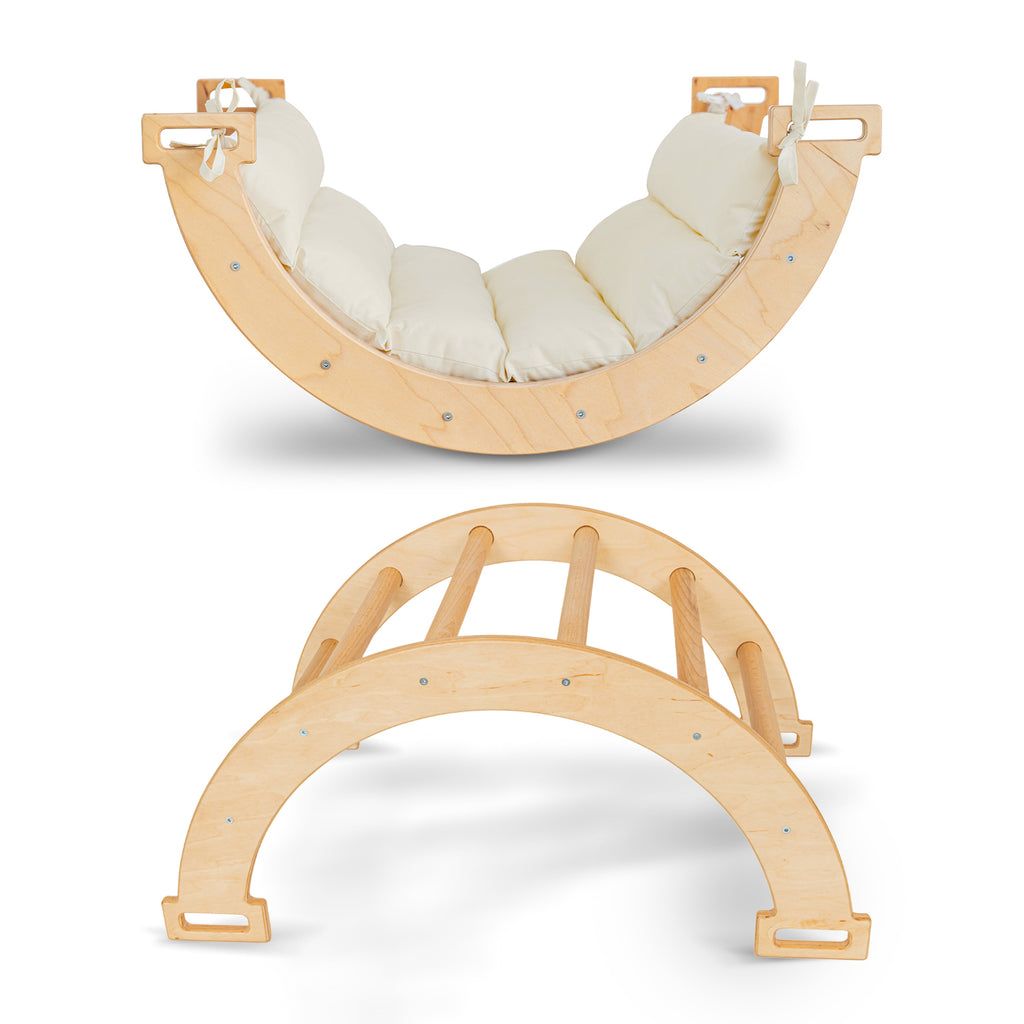 Balansoar Pikler din lemn, tip Montessori, multifunctional, cu perna
