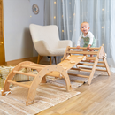 Set de joaca mic 3in1 Pikler/Montessori, triunghi de escaladare cu tobogan si arc de catarare