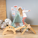 Set de joaca mic 3in1 Pikler/Montessori, triunghi de escaladare cu tobogan si arc de catarare