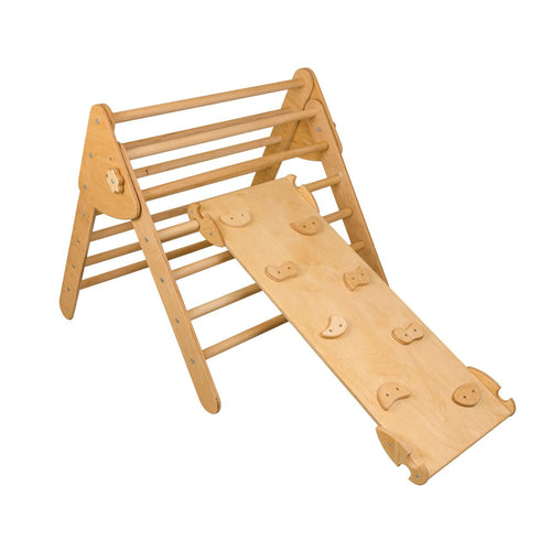 Set de catarare mare 2in1, Triunghi Pikler cu Rampa si Arc Escaladare, pentru copii, 2-7 ani, lemn