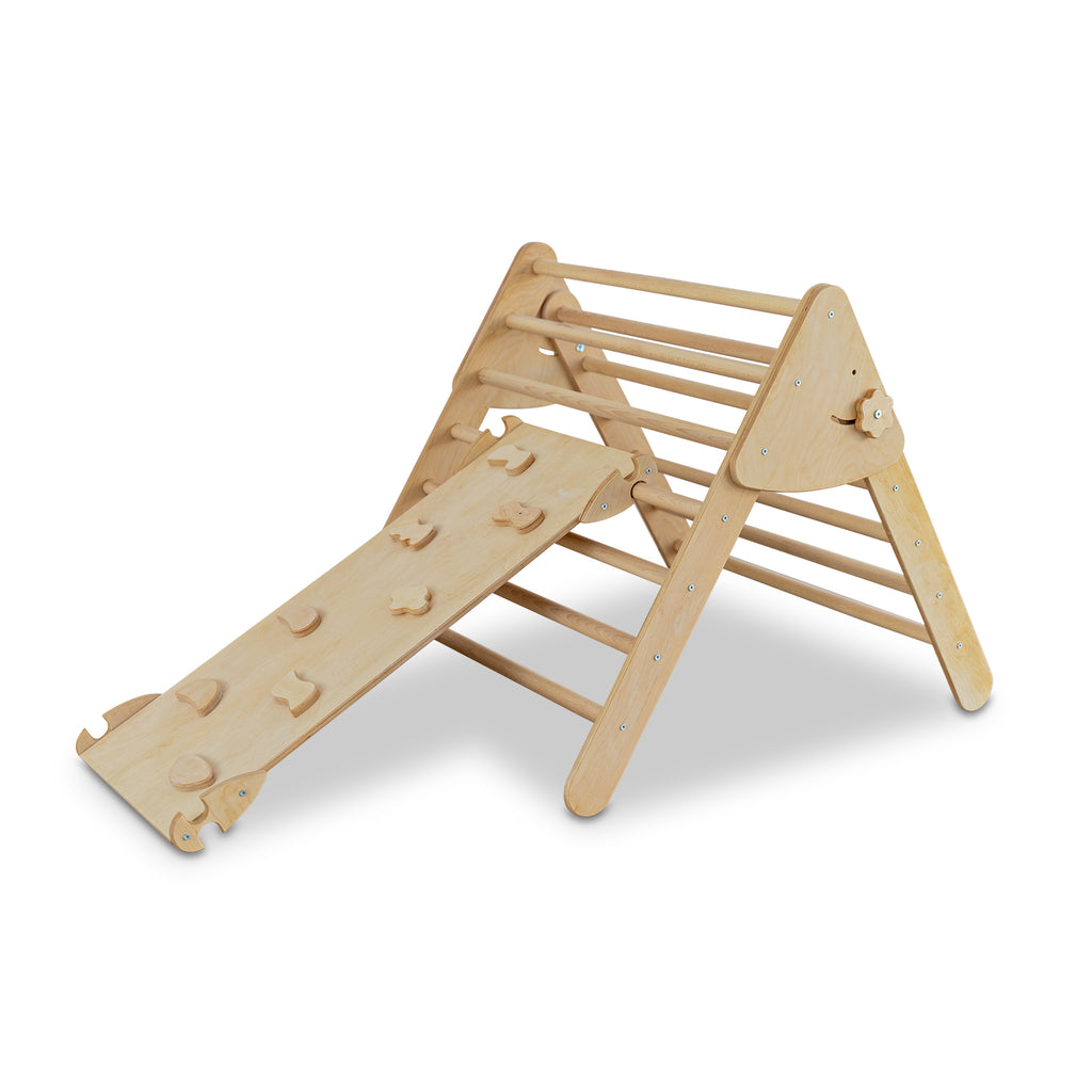 Set de catarare mare 2in1, Triunghi Pikler cu Rampa si Arc Escaladare, pentru copii, 2-7 ani, lemn