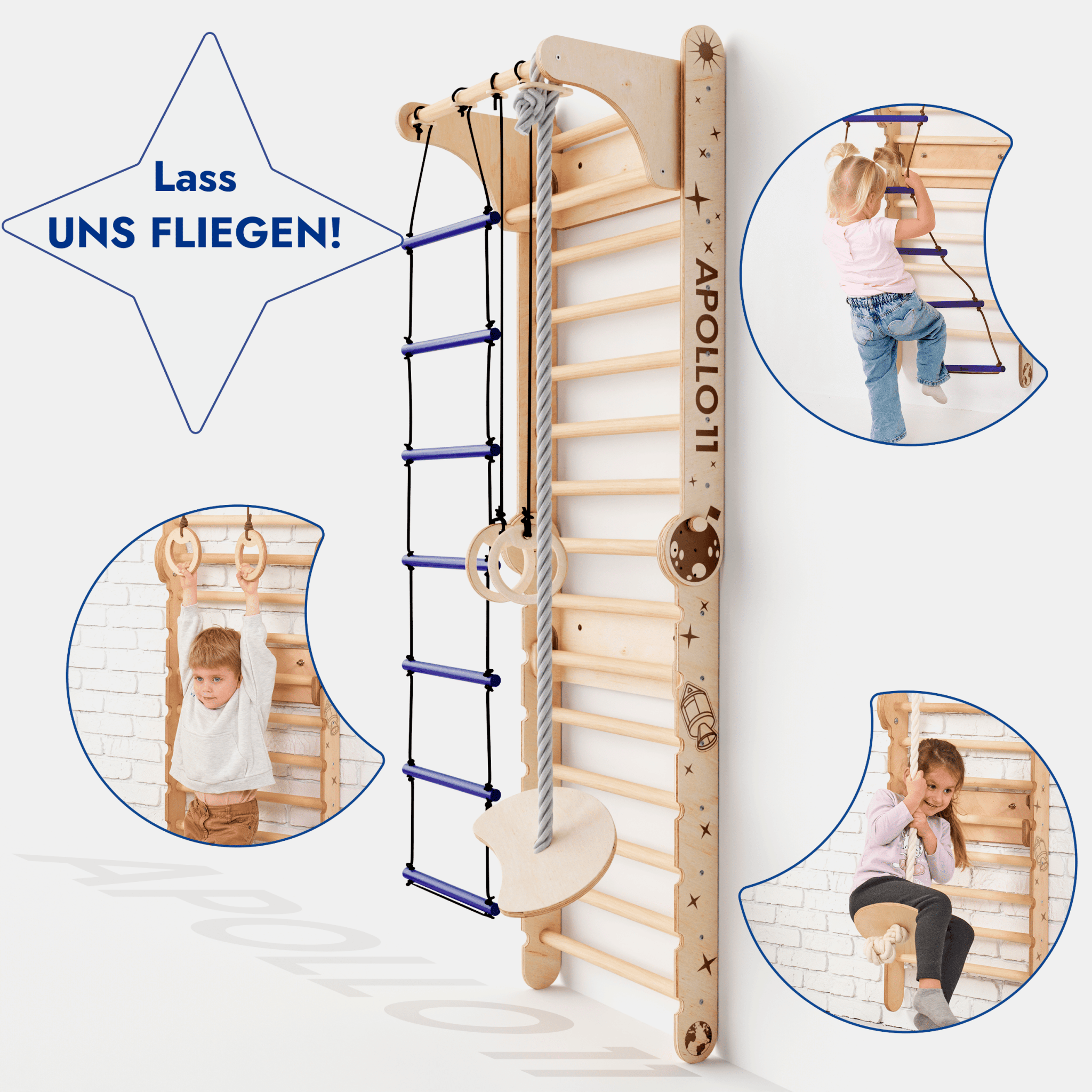 Apollo Schwedische Wand / Kletterleiter für kleine Astronauten + Mondschaukel-Set + Rutschbrett-3