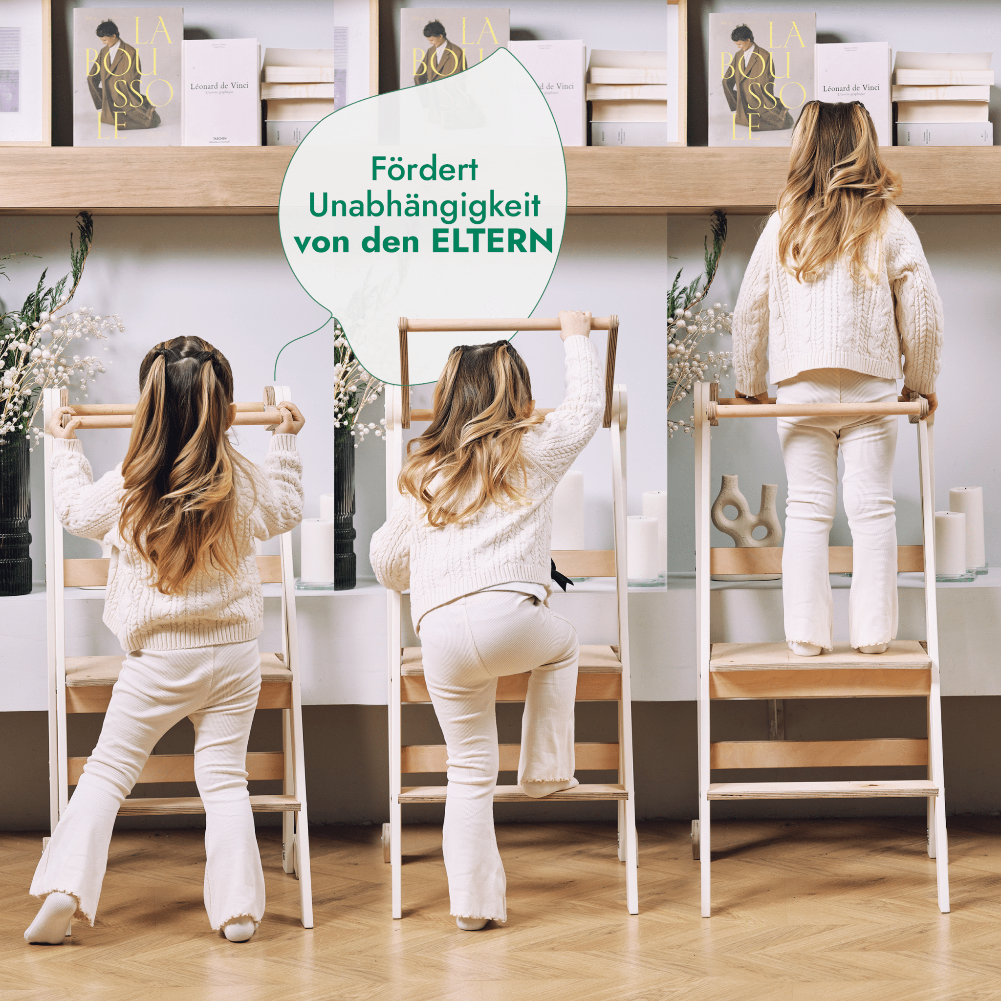 Holz Lernleiter Montessori: Hocker für Kinder - Graphit-3