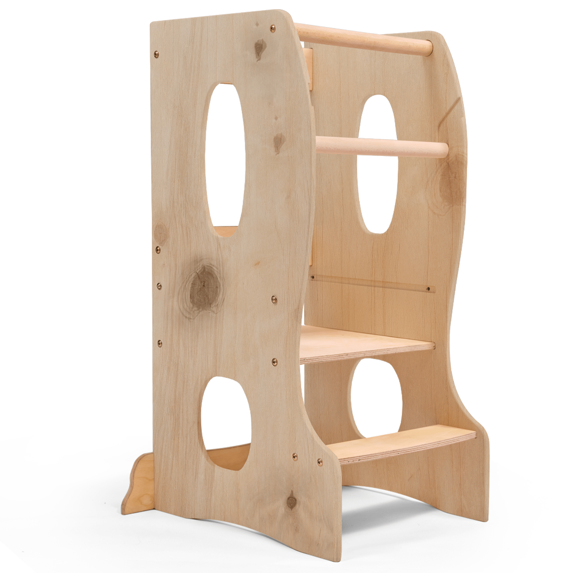 Stabiler Montessori Lernturm: Mitwachsender Kinderstuhl aus Holz – Beige-0
