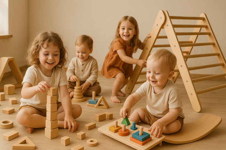 wooden toys, pikler, montessori, happy kids